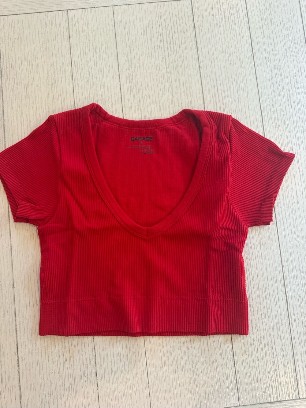 Garage Ribbed Deep V Crop Top